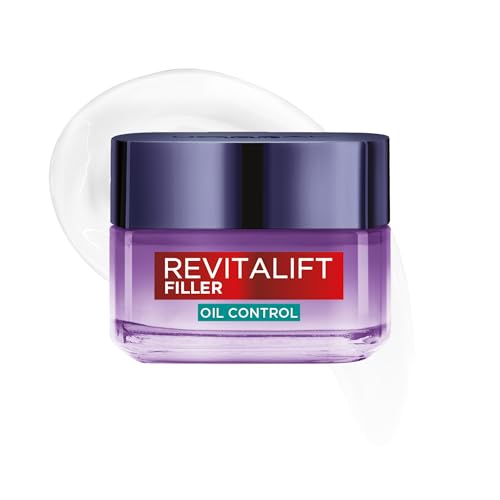 L'Oréal Paris Oil Control Anti-Glanz Creme, Für Mischhaut und fettige Haut, Talgkontrolle für 8 Stunden, Weniger Glanz und pralle Haut, Mit Hyaluronsäure und Salicylsäure, Revitalift Filler, 50 ml