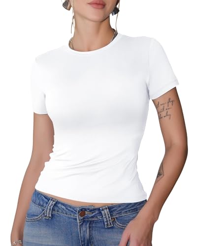 GAYHAY Womens Basic T Shirts Crew Neck Short Sleeve Slim Fitted Tees Y2K Cute Trendy Summer Crop Tops for Women Teen 2025