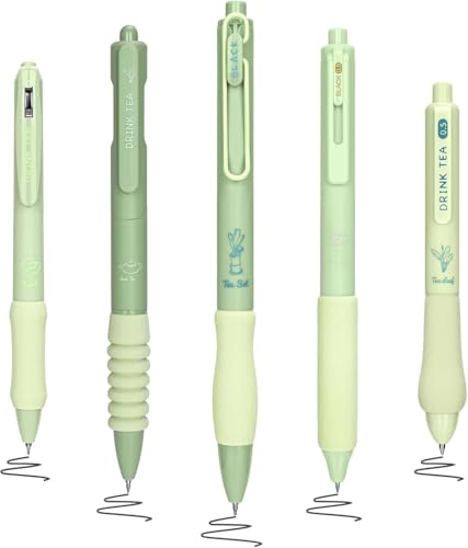 Image of PAXCOO Green Tea Gel Pens 5PCS, Cute Aesthetic 0.5mm Fine Point Black Ink Retractable Pens, Quick Dry Smooth Writing Gel Ink Pens with Comfortable Soft Grip for School Office Journaling & Note Taking