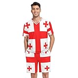 GuoChe Conjunto de pijama para hombre, 2 piezas, suave, camiseta y pantalones cortos, ropa de dormir, ropa de descanso, talla S, Bandera nacional de Georgia, Medium