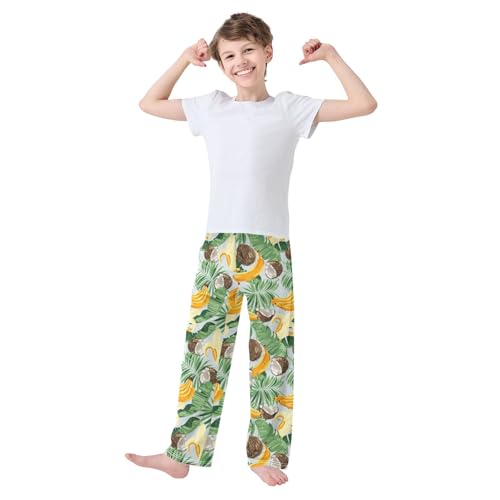 ZZXXB Coconut Banana Palm Tree Boys Long Pants Soft Trousers Elastic Waist Kids Lounge Bottoms with Pockets S-XL2
