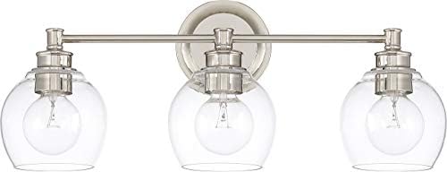 Capital Lighting 121131PN-426 Mid-Century Clear Glass Bath Vanity Wall Mount, 3-Light 300 Total Watts, 10" H x 24" W, Polished Nickel