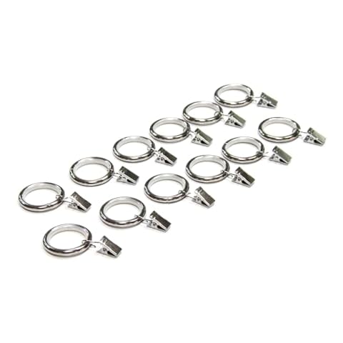 Set of 12 Metal Curtain Rings with Clips, 1.2 inch Inner Diameter, Fits up to ¾ Inch Drapery Rod(Chrome) Cover