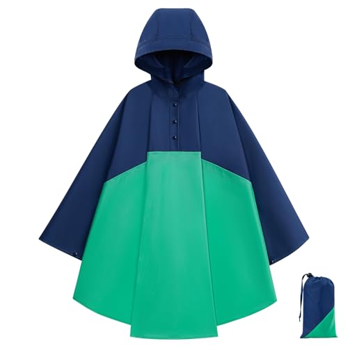 KAKU NANU Regenponcho Kinder Regenponcho Leicht Wiederverwendbar Regencape Kinder mit Schulranzen 122 128 134 140