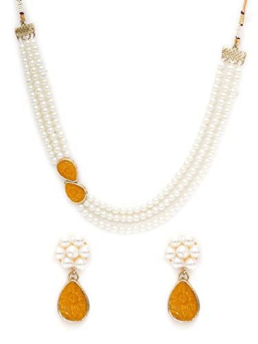 Image of Karatcart Pink Stone Studded Pearl Kundan Necklace Set for Women