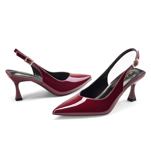 Image of Elisabet Tang Women's Kitten Heel Slingback Low Pumps 3 Inches Stiletto Pointed Closed Toe Elegant Dressy Bridal Wedding Party Shoes