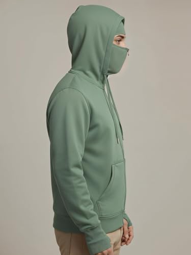 Image of ADRO Men Balaclava Hoodies | 320 GSM Soft Cotton Zipper Hoodie | Thumb-Hole Cuff Gloves | Travel Jacket with Hood | Winter Sweatshirt