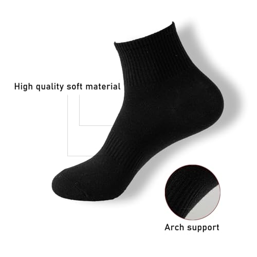 Image of WoWhite Ankle Socks for Woman Cotton Crew Socks Athletic Running 5 Pairs(black，9-11)