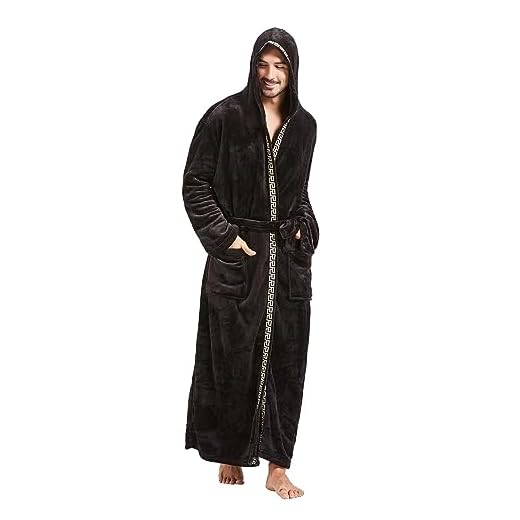 FashGudim Masculino Robe de Pelúcia com Capuz e Acabamento Preto Robe Longo de Pelúcia para Homens Grandes e Altos Roupões de Banho de Lã Quente (Preto e Acabamento Preto, 4Xl)