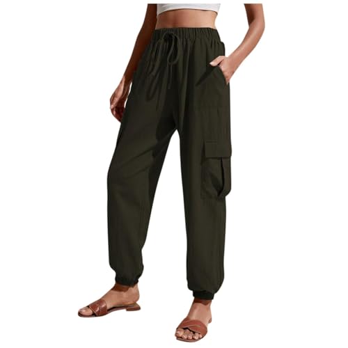 Women's Cargo Pants High Waisted Casual Baggy Jogger Pants Relaxed Fit Sweatpants Loose Drawstring Long Pants Trouser Army Green