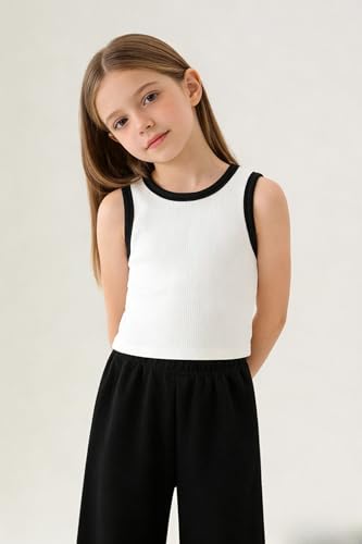 Image of Girl Clothes Solid Color Tank Top Casual Sweatpants 5-10Y Girls' Summer Outfit Set