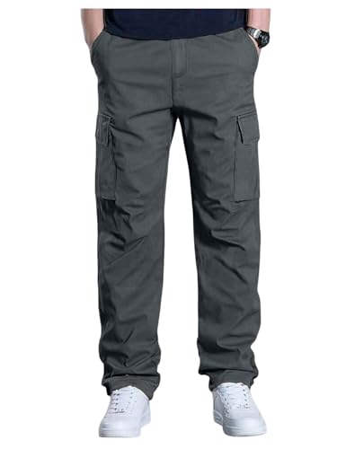 GORGLITTER Men's Flap Pocket Baggy Cargo Pants Straight Leg Drawstring Waist Trousers