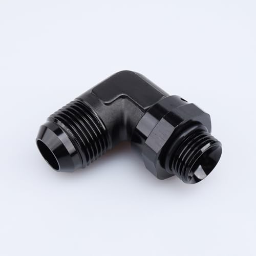 Image of AC PERFORMANCE Black Aluminum 90 Degree -12 AN AN12 Male Flare to -10 AN Male Swivel Fitting Adapter With AN10 O-ring ORB Port