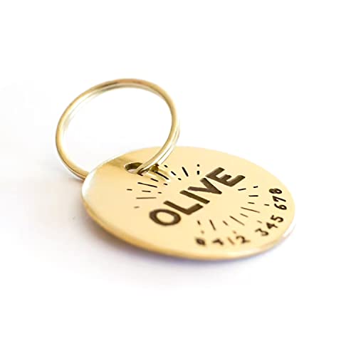 Engraved Dog Tag Brass Dog ID Tag Personalized Dog Tags Engraved For Pets, Cute Cat & Dog Name Tags Custom Pattern Engraved Round