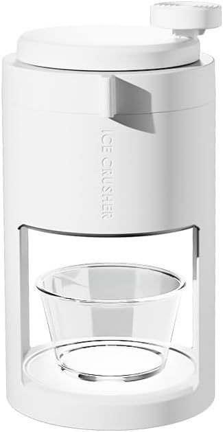 Hand-Crank Ice Crusher for Home,Manual Rotary Shaved Ice Machine Kit with Ice Freezing Mold,Portable Snow Cone Machine,Household Slushie Machine for Kids Adult (White)