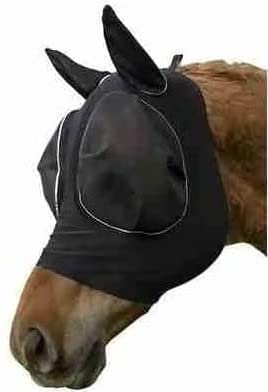 Horse Fly Flying Mask Ears Full Face Mesh Protection Anti-UV Mosquito Insect (Black)