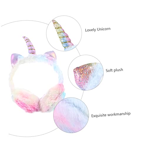 Winter Unicorn Earmuffs Cartoon Ear Plush Warm Foldable Earmuff Rainbow Outdoor Ear Warmers for Girls Pink3