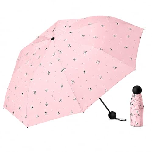 Image of Mini Umbrella with Case for Men & Women (Manual Open) Compact Travelling Pocket Umbrella, Polyester & UV Protect Fabric for Summer /Anti-Slip Handle- Use in Rain & Summer (Pink-Print)
