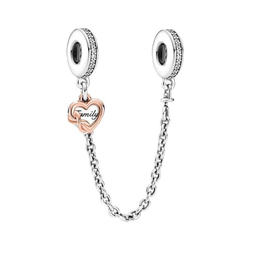 ARTCHARM Heart Safety Chain Charm 925 Sterling Silver Beads fit European Charms Bracelet & Necklace