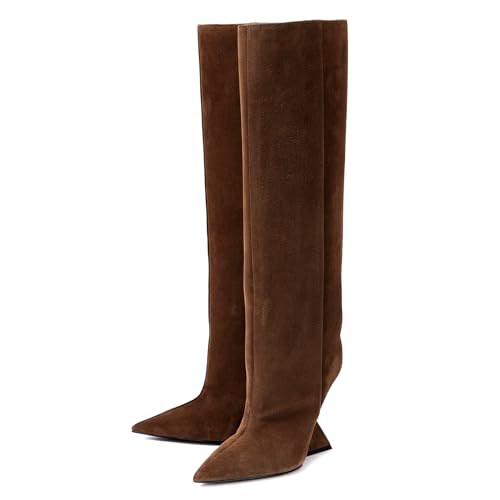 Women's Pointed Toe Wedge Heel Boots Knee High Slope Heel Pull On Boots Fashion Commuter Tall Boots2