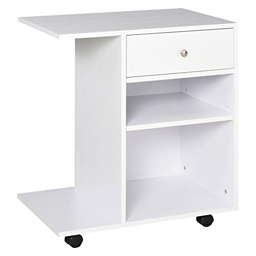 HOMCOM Support d'imprimante Organiseur Bureau Caisson 2 niches tiroir Espace CPU + Grand Plateau Panneaux Particules Blanc