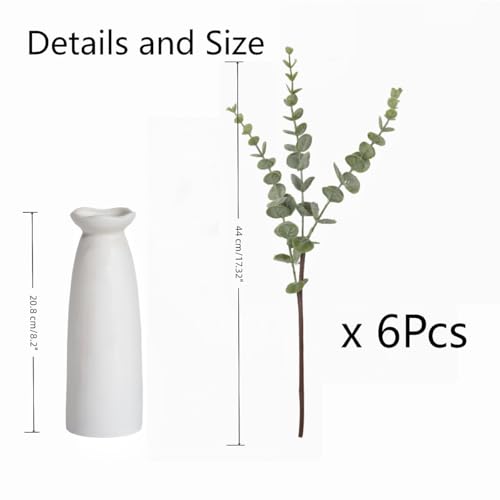 Artificial Plants Eucalyptus Branch in Ceramic Vase, 17.7” Fake Plant Greenery Stems Leaves Branches Faux Eucalyptus Stems for Home Office Farmhouse Wedding Table Centerpiece Décor - Image 4