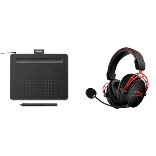 Image of Wacom Intuos Small Graphics Drawing Tablet, Includes Training & Software & HyperX Cloud Alpha Wireless - Gaming Headset for PC, 300-hour Battery Life