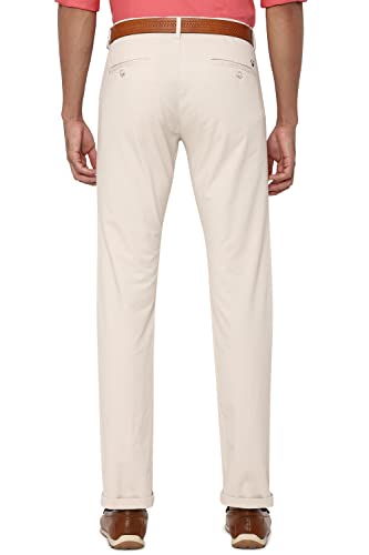 Image of Men Cream Slim Fit Solid Casual Trousers