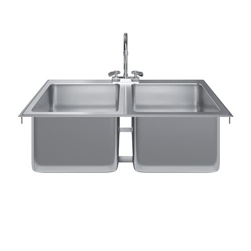 Image of Stainless Steel 2 Compartment Drop-In Sink. Bowl 14 in. x 16 in. x 10 in. With Faucet.