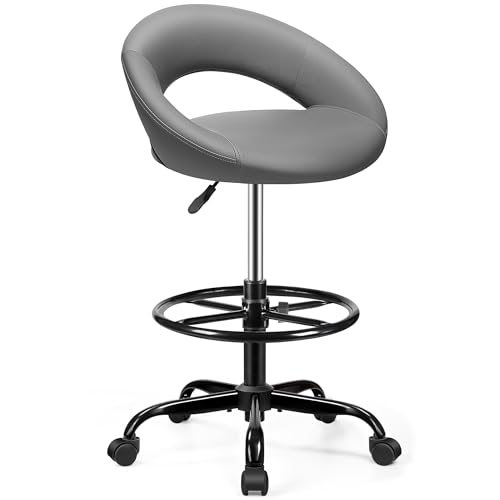 BESTFAIR Drafting Chair PU Leather Gray