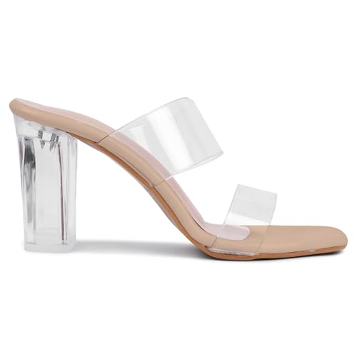 Image of TRASE Transparent Double Strap Block Heels for Women Stylish | Fashionable Heel Sandals for Girls | Elegant & Formal Footwear