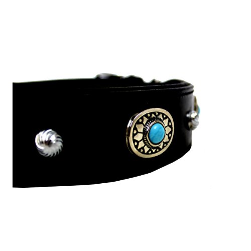 MICHUR Alonzo Hundehalsband Leder Schwarz Breit, Lederhalsband, Halsband, Blaue Steine MIT RUNDNIETEN, in verschiedenen Größen erhältlich