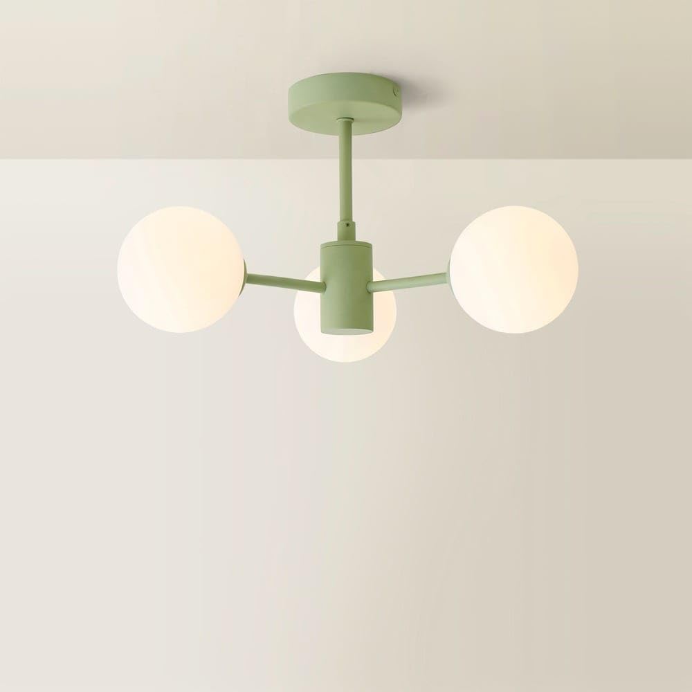 ValueLights Marlow Opaque Glass Globe 3 Arm Ceiling Light with LED Bulbs in Green