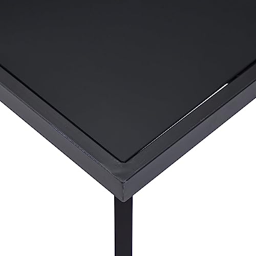 Table de jardin abritée noire 140x70cm en verre trempé robuste