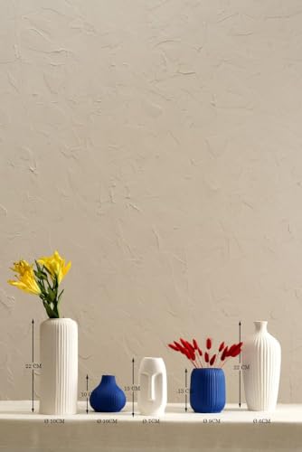 Image of PUREZENTO Morocco Farmhouse Vase White and Blue Set of 5 Matte Finish Ceramic Designer Flower Vase for House Decoration Centre Table Bedroom Side Corner