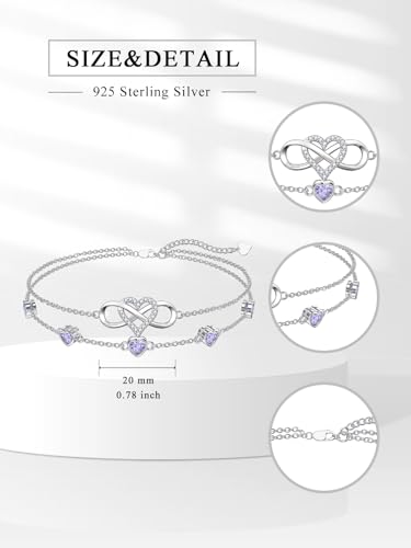 Image of Dorunmo 925 Sterling Silver Infinity Heart Birthstone Anklet Bracelets for Women Best Mother's Day Birthday Jewelry for Wife Girlfriend Mom Her
