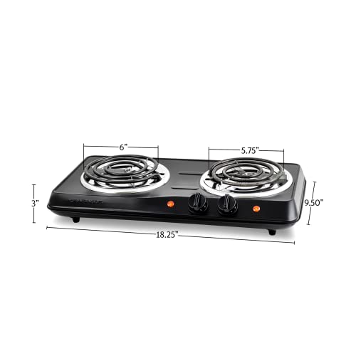 Ovente Electric Double Coil Burner 6 & 5.75 Inch Hot Plate Cooktop With Temperature Control And Easy To Clean Stainless Steel Base, 1700W Portable Countertop Stove For Home Or Dorm, Black Bgc102B #TOP5