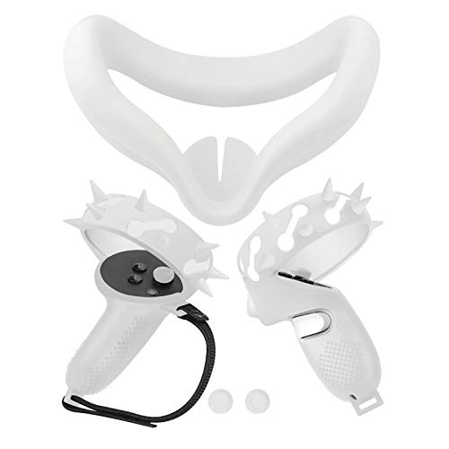 MASiKEN Controller Grips Cover with Face Cover for Meta Oculus Quest 2, Anti-Throw Grips Spike Cover with Adjustable Wrist Strap and Sweatproof Silicone Face Pad, Quest 2 Accessories Kit (White) MASiKEN Controller Grips Cover with Face Cover for Meta Oculus Quest 2, Anti-Throw Grips Spike Cover with Adjustable Wrist Strap and Sweatproof Silicone Face Pad, Quest 2 Accessories Kit (White)