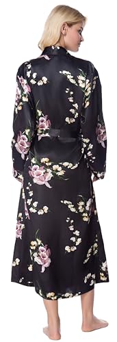 Lavenderi Women's Satin Kimono Robe - Long Classic Satin Lounge Bathrobe3