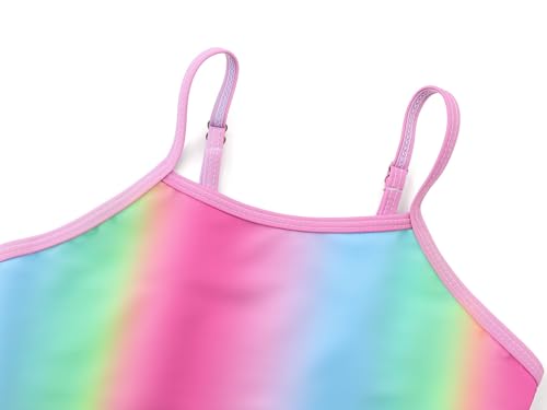 Image of Dvenki Big Girls Asymmetric Cutout Swimsuit Adjustable Straps Sizes 6X-16 | color block, leopard, tropical prints, front lined swimwear, removable pads, suitable for beach, vacation, pool play