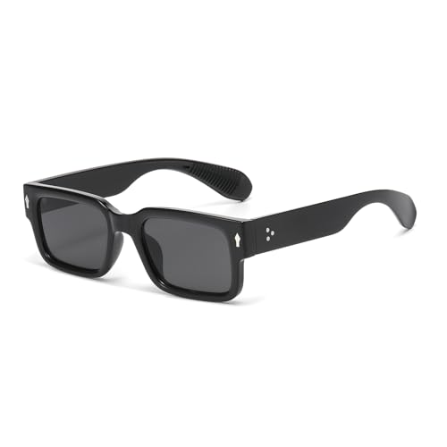 LJCZKA Retro Square Sunglasses for Women Men Fashion Rectangle Chunky Sun Glasses 90s Vintage Square Thick Frame Shades UV400 Protection (Black Black)