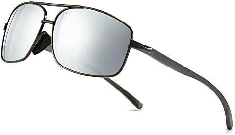 SUNGAIT Ultra Lightweight Rectangular Polarized Sunglasses UV400 Protection (Gunmetal Frame Silver Mirror Lens, 62) Metal Frame 2458QKSY