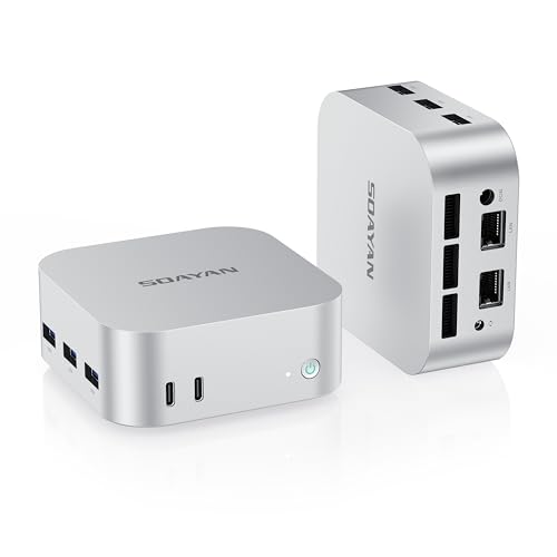SOAYAN Mini PC, Twin Lake N150 Mini ordenadors (hasta 3.6GHz), 12GB LPDDR5 512GB SSD Mini Ordenador de sobremesa Triple Pantalla 4K/Dual LAN/USB C/DP1.4/USB3.2/WiFi/BT para Hogar, Oficina, Educación