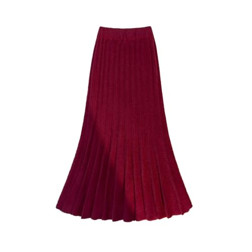 Women Fall Winter Thick Knit Long Skirts Elastic High Waist Party Wrap Hip Pleated Fishtail Skirts