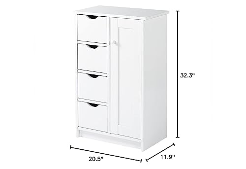 Homy Casa Inc Pure White Wood Floor Storage Organizer, Freestanding Bathroom 4 Drawers And 1 Door 3 Shelves For Home Office Furniture Cabinet, H32.3+4Drawers+3Shelves #TOP1