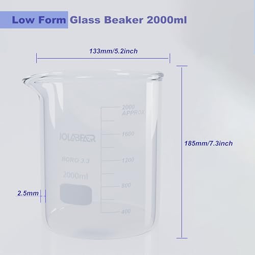 JOLABEAR 2000mL/2L Graduated Lab Glass Beaker