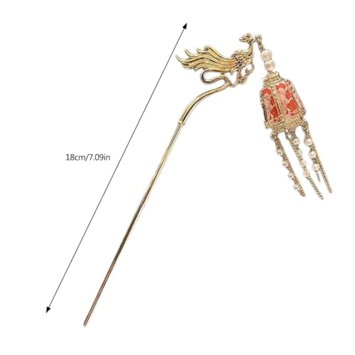 Image of 1pcs of Chinese Hair Sticks for Buns, Pearl Flower Vintage Metal Hair Chopsticks for Women and Girls Dangle Tassel Pendant Hair Accessories Hanfu Handmade Decor Hairpin (Red Dragon and Phoenix)
