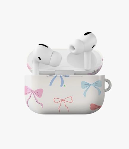 Image of Ribbon Romance Glossy Case Compatible with AirPods 4, Cute Coquette Bow Pattern Protective Hard Cover with Keychain Loop, Aesthetic Balletcore Earbud Accessories for Women and Girls