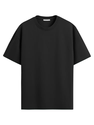 Image of LEOTUDE Men's Cottonblend Solid Oversized Half Sleeve Round Neck Tshirt for Man