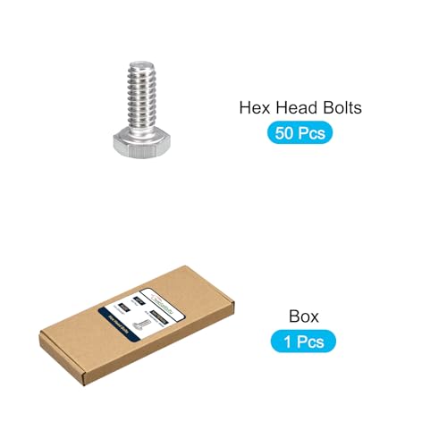 Image of METALLIXITY Hex Head Bolts (1 /4-20 x 5 /8 inch) 50Pcs, 304 Stainless Steel 18-8, Fully Threaded, External Hex Drive, Plain Finish, Hex Head Screw Bolt, Silver